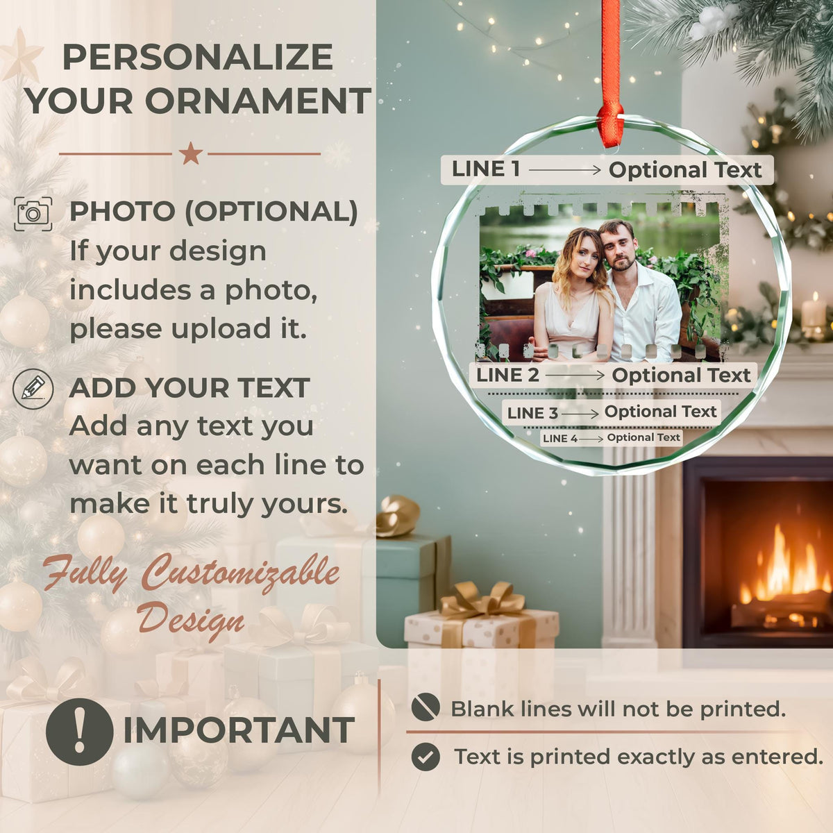 Married couple photo keepsake ornament with names and date