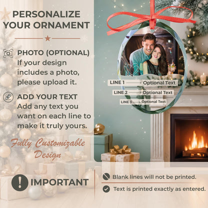 Newlywed couple photo glass Christmas ornament