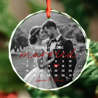 Wedding calendar photo glass Christmas ornament