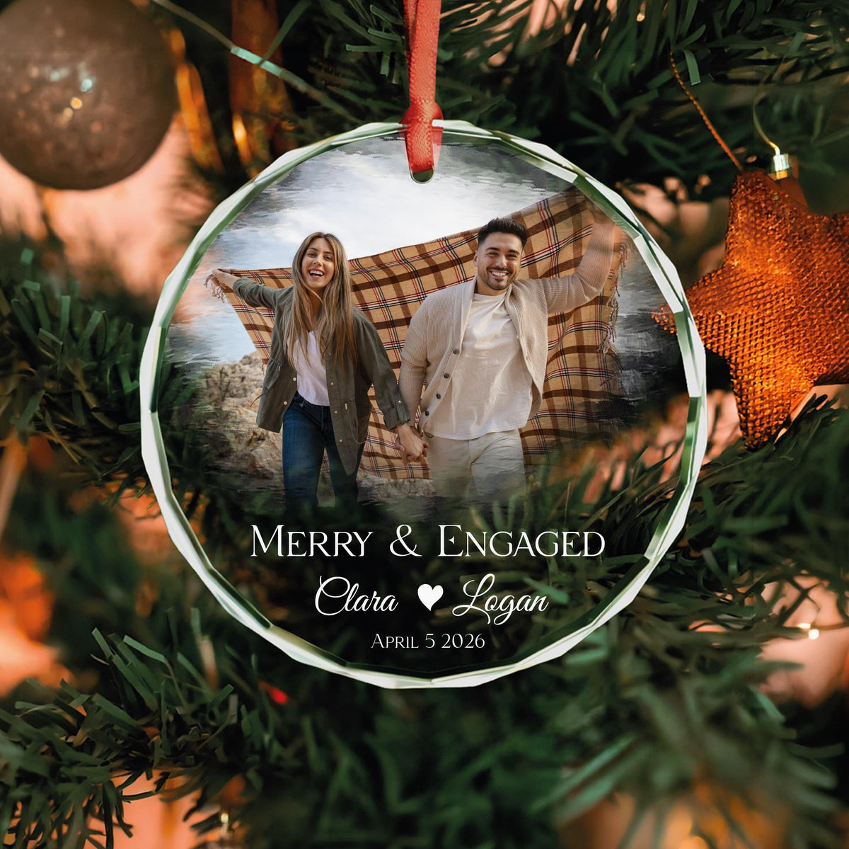 Merry and Married couple photo keepsake ornament