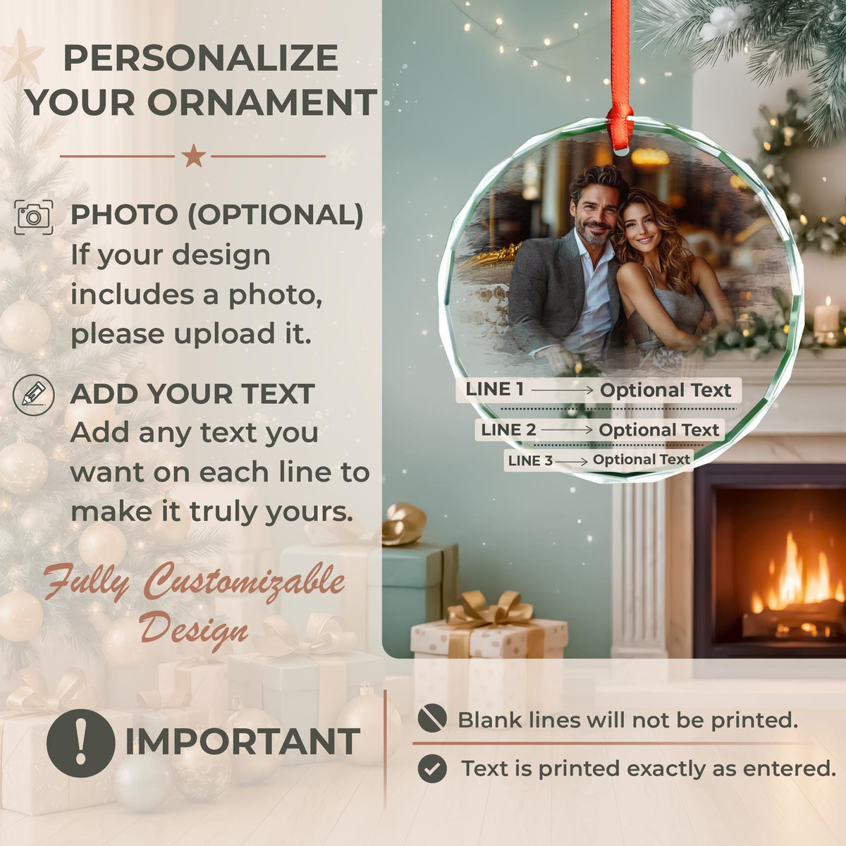 Wedding gift photo ornament with date