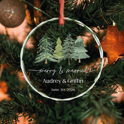 Newlywed Christmas trees glass keepsake ornament