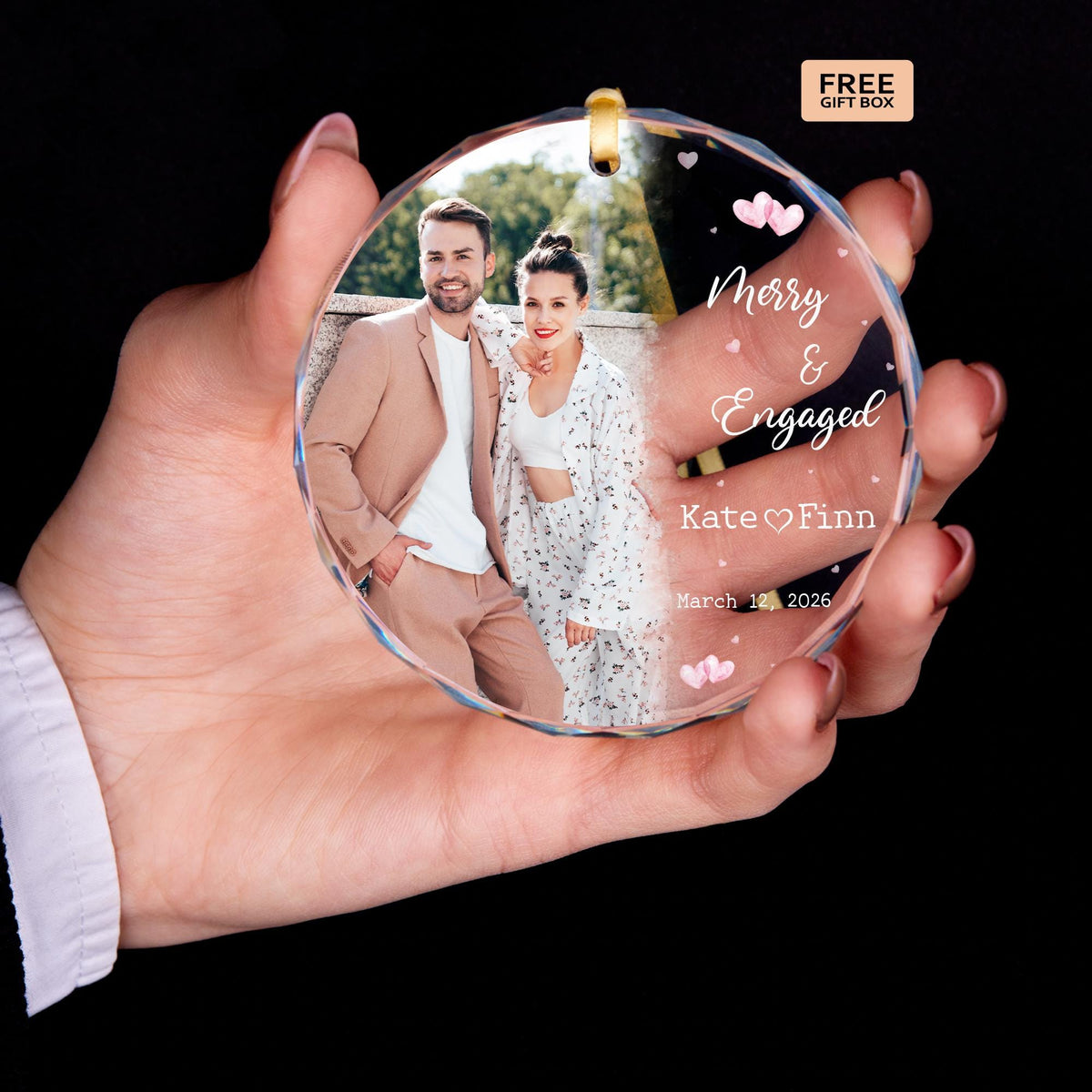 Mr and Mrs photo keepsake ornament with names and date