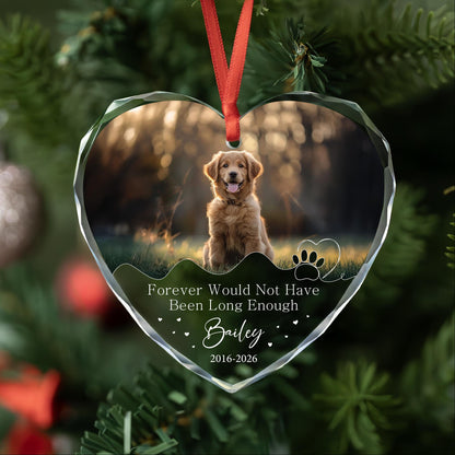 Dog memorial heart glass ornament with photo, name and years