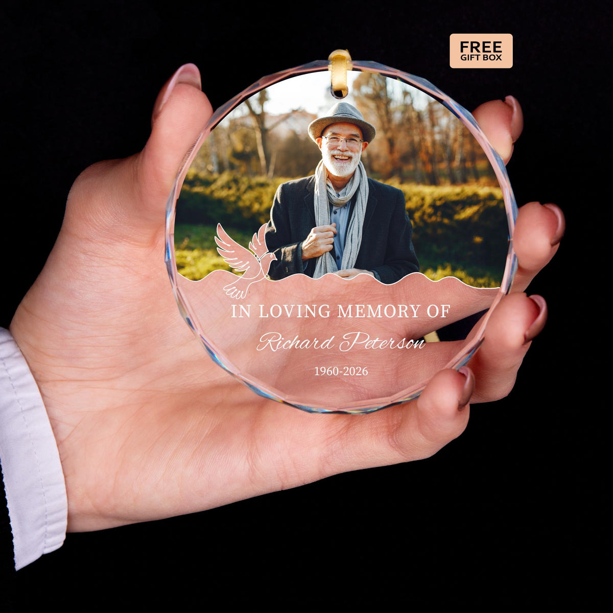 Remembrance dove keepsake glass Christmas ornament