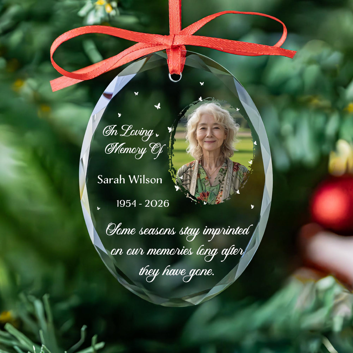 Butterfly memorial ornament with name and years