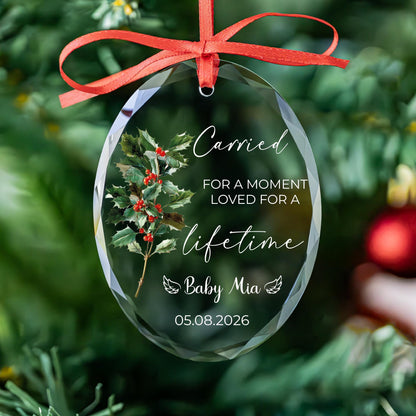Baby memorial ornament with angel wings, name and date