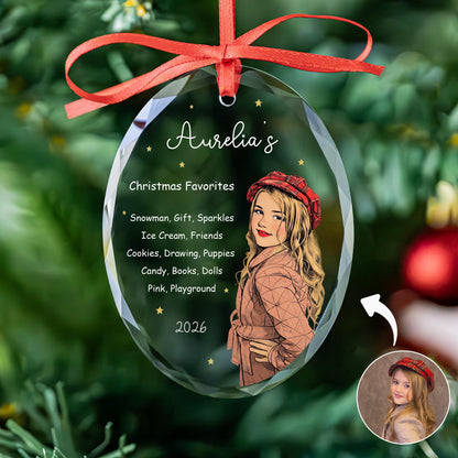 Kids favorite things ornament in round, heart and oval glass shapes