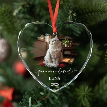 Forever loved cat ornament in round, heart and oval glass shapes