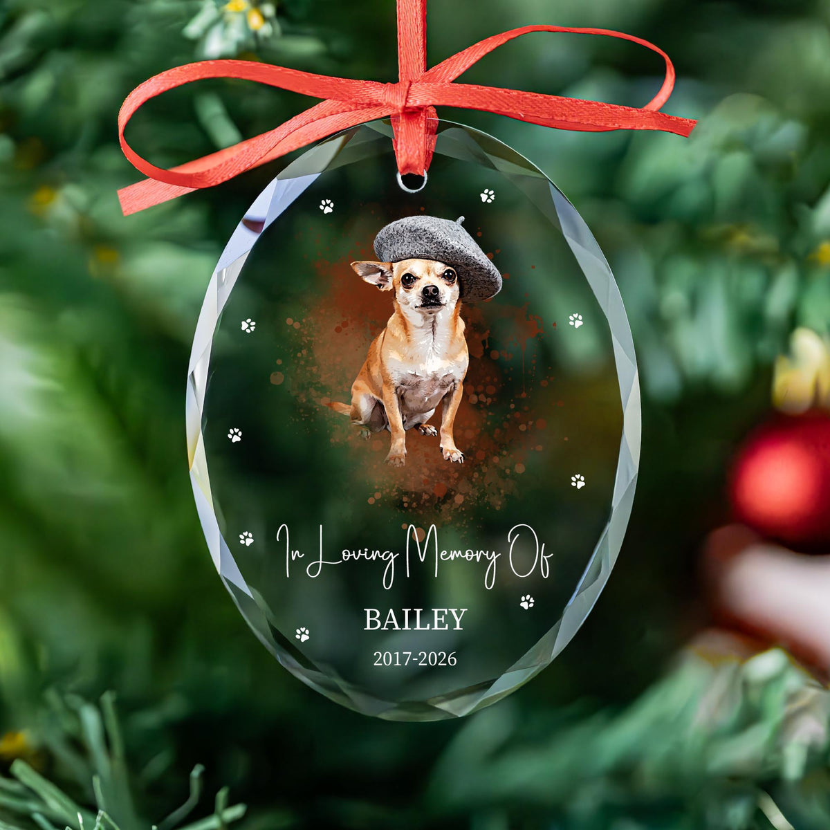 Watercolor dog memorial ornament in round, heart and oval glass shapes