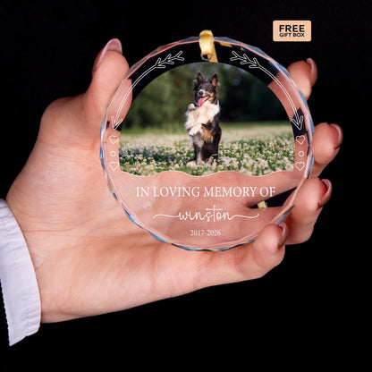 Pet remembrance glass Christmas ornament with dog photo
