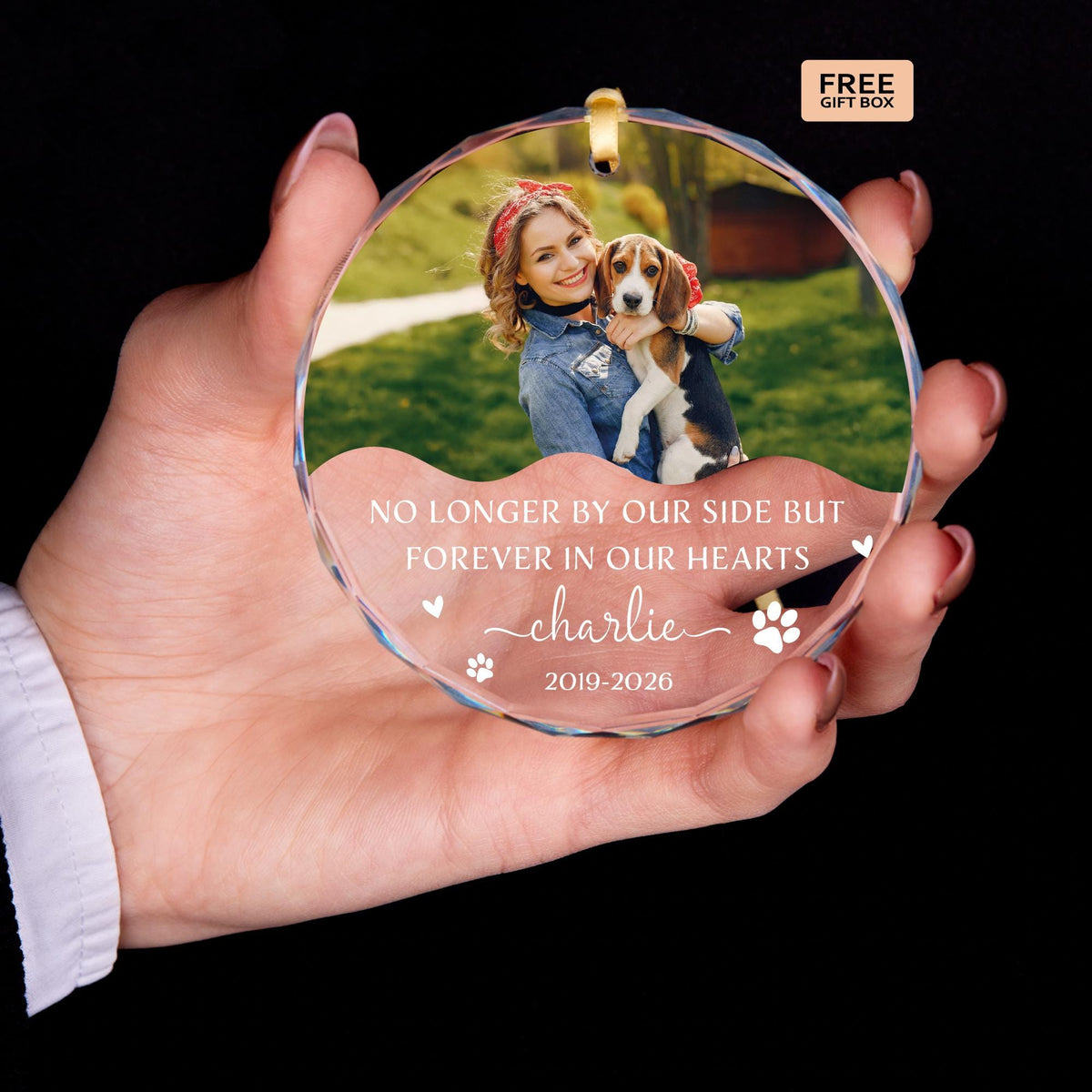 Forever in our hearts dog ornament with paw prints