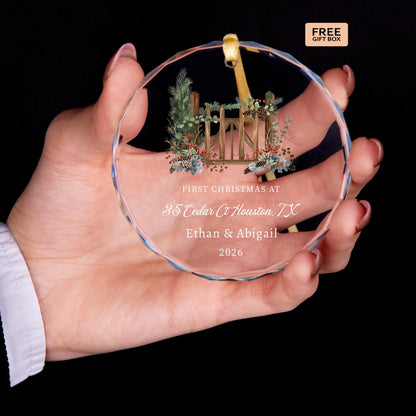 Neighbor housewarming keepsake ornament with names and year