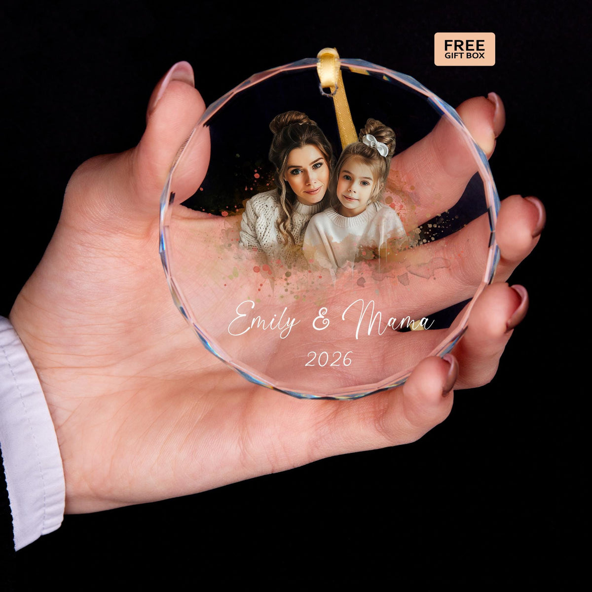 Watercolor photo ornament gift for mom