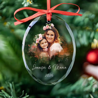 Mother and daughter ornament in round, heart and oval glass shapes