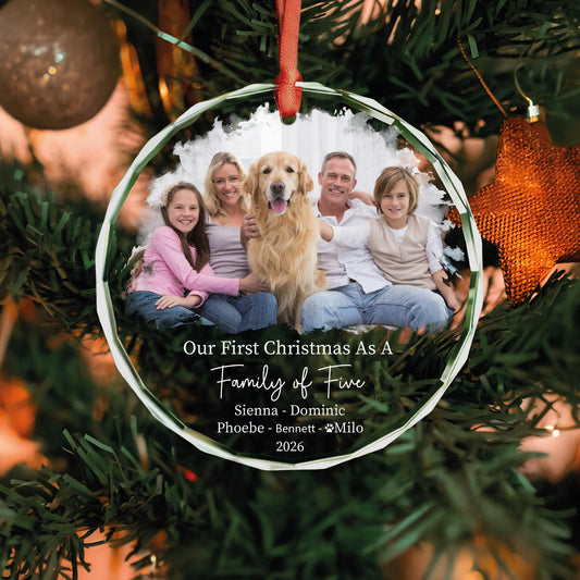 Personalized family photo glass ornament for Gigi and new grandparents