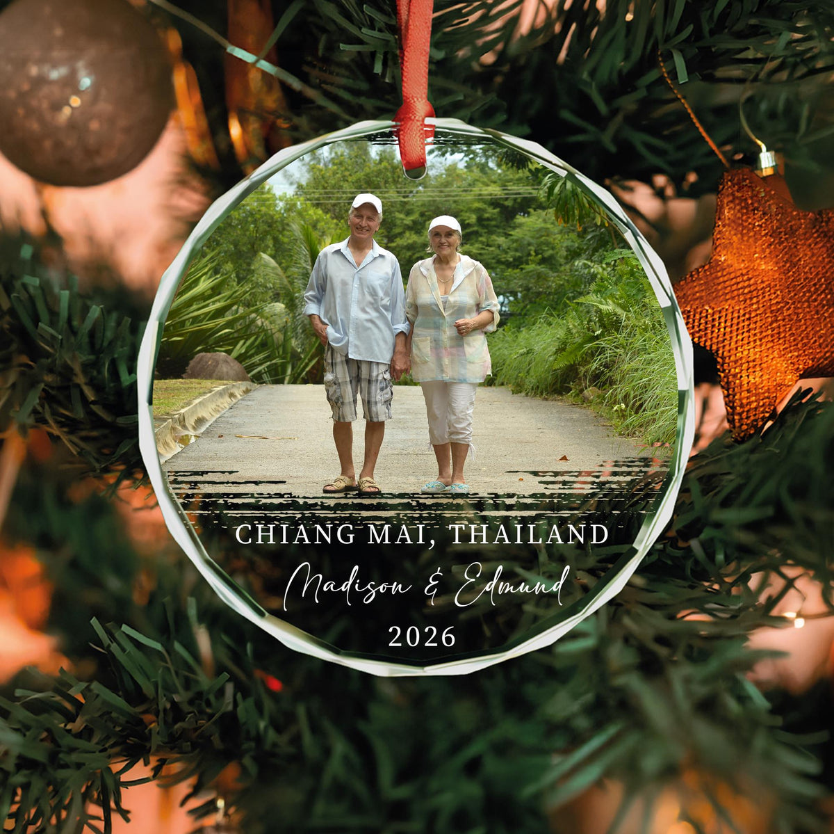 Vacation travel keepsake glass Christmas ornament