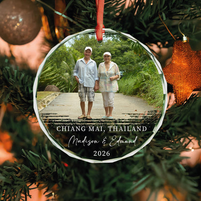 Vacation travel keepsake glass Christmas ornament