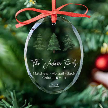 Christmas trees family and dog keepsake ornament