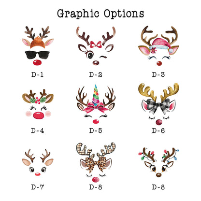 Reindeer family of three ornament in round, heart and oval glass shapes