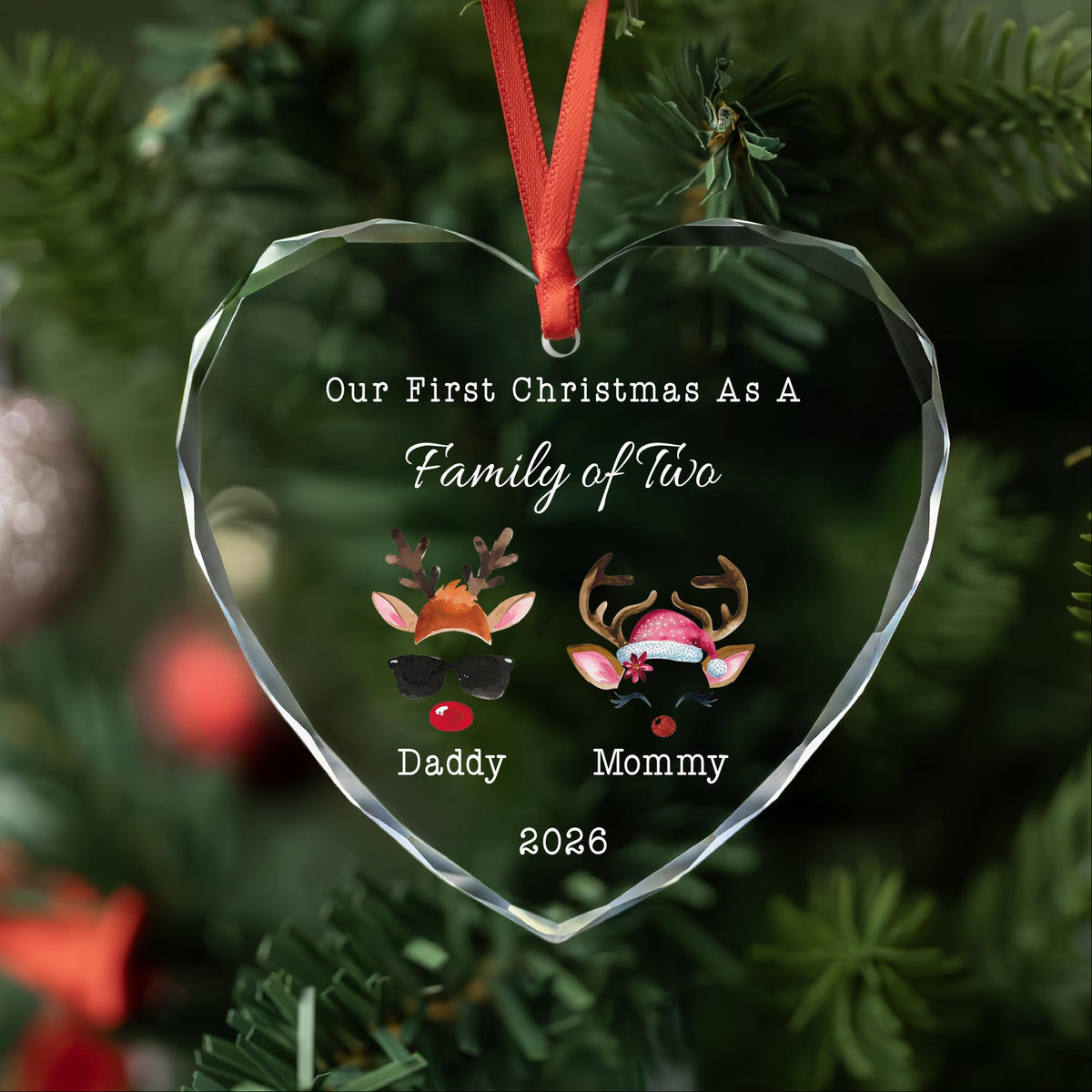 New parents first Christmas reindeer keepsake ornament