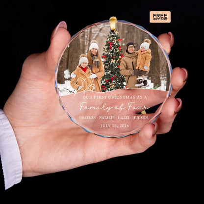 Baby birth date family photo Christmas ornament