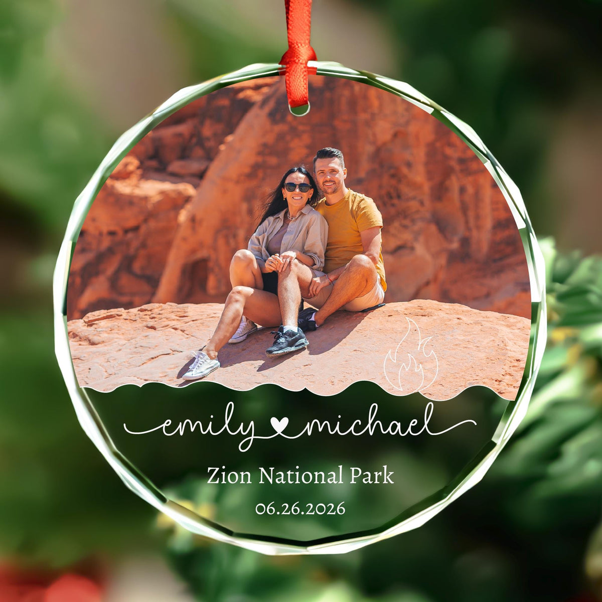 Adventure couple photo Christmas ornament