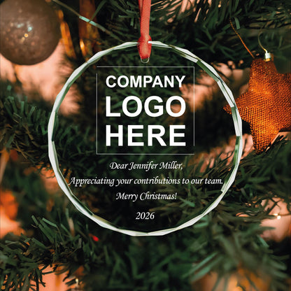 Team gift glass Christmas ornament with company logo
