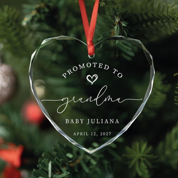 Personalized Promoted to Grandma Ornament, Pregnancy Announcement with Baby Name and Date