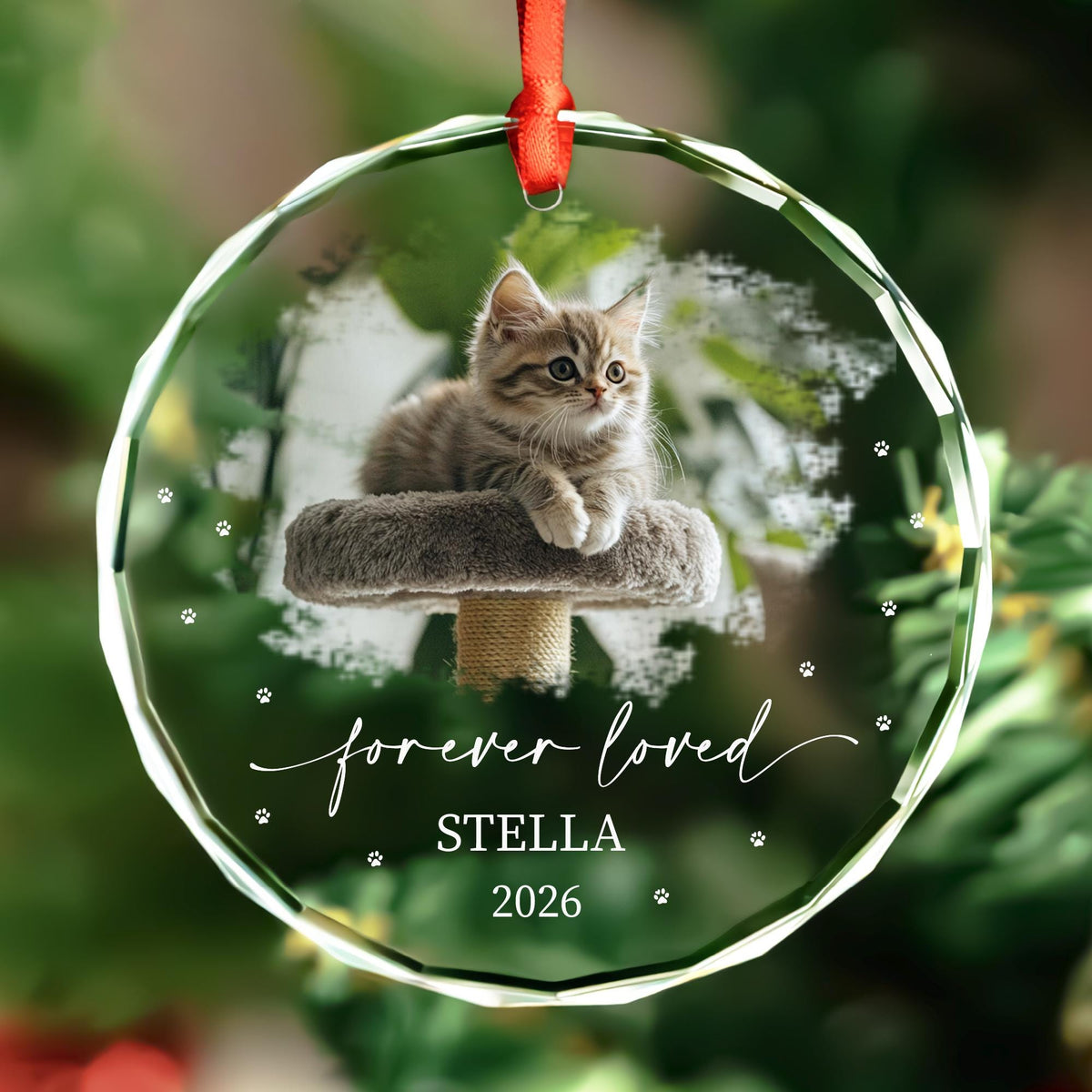 Cat loss keepsake ornament with name and year
