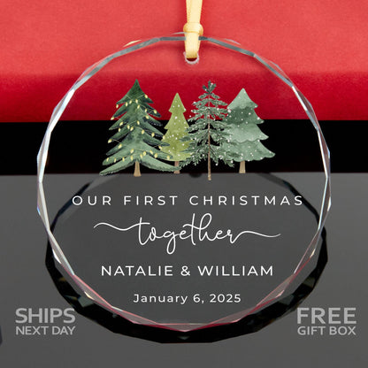 Couple Christmas keepsake glass ornament with names