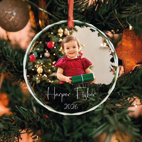Personalized Kids Photo Christmas Ornament with Name and Year, Glass Child Picture Keepsake