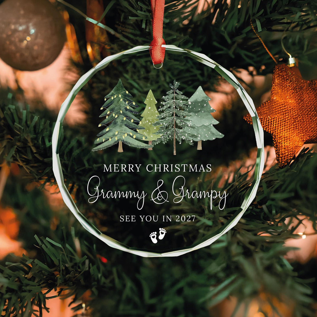 Watercolor trees grandchild announcement Christmas ornament