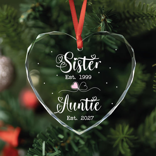 Personalized Promoted to Auntie Ornament, Pregnancy Reveal for Sister, Glass Keepsake
