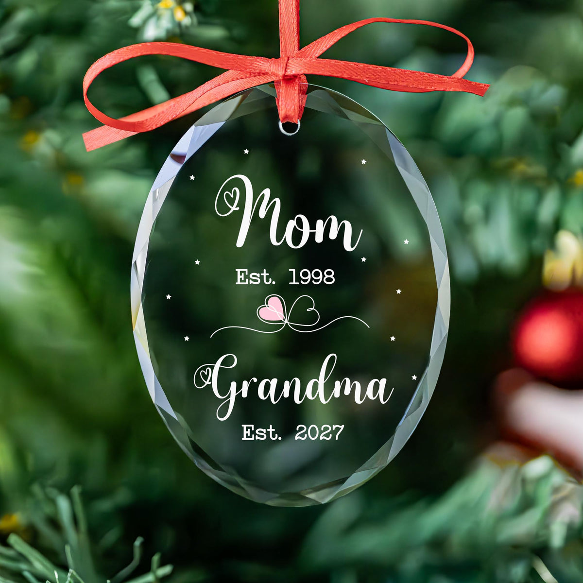 Promoted to auntie ornament in round, heart and oval glass shapes
