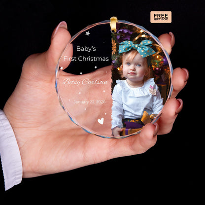 Newborn first Christmas photo glass ornament