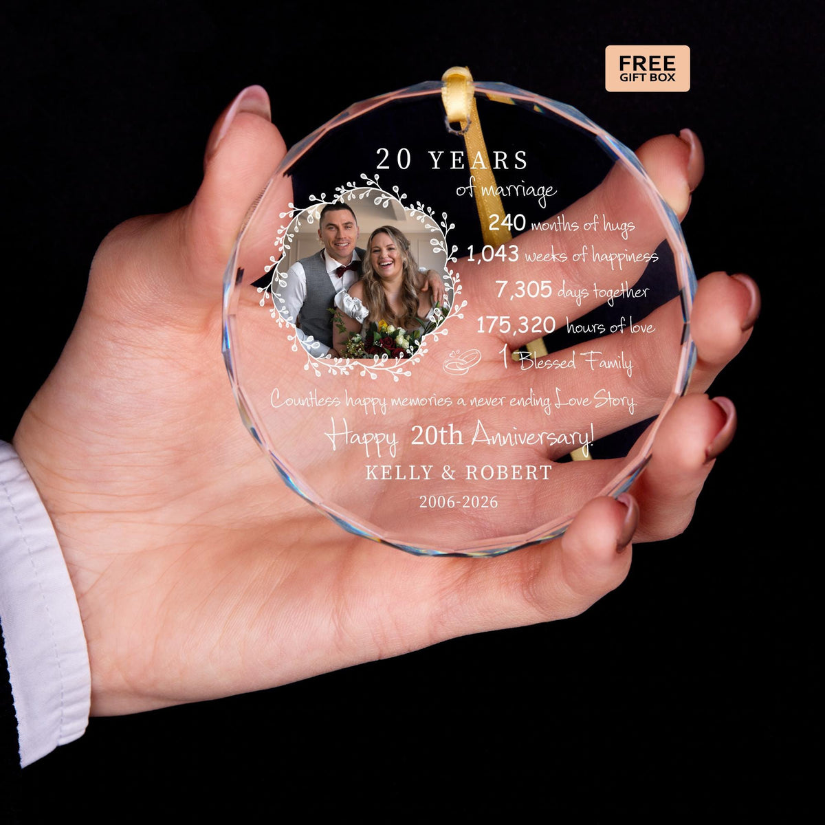 Couple photo anniversary keepsake glass ornament