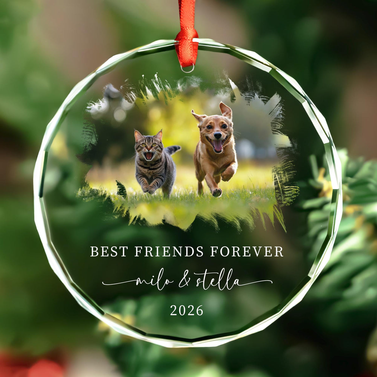 Pet lover gift glass ornament for cat and dog families