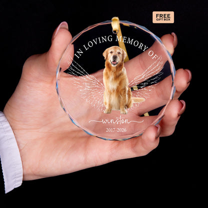 Pet remembrance glass Christmas ornament with dog photo