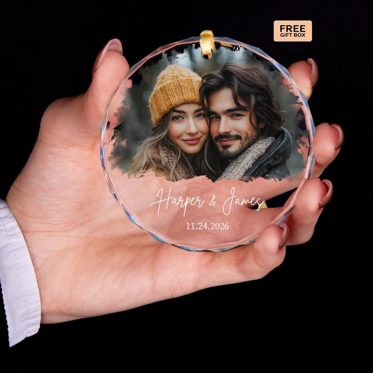 Newly engaged couple keepsake ornament with names and date