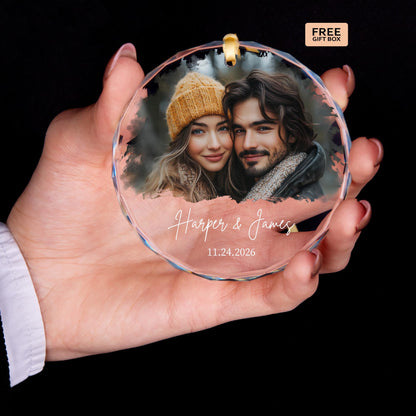 Newly engaged couple keepsake ornament with names and date