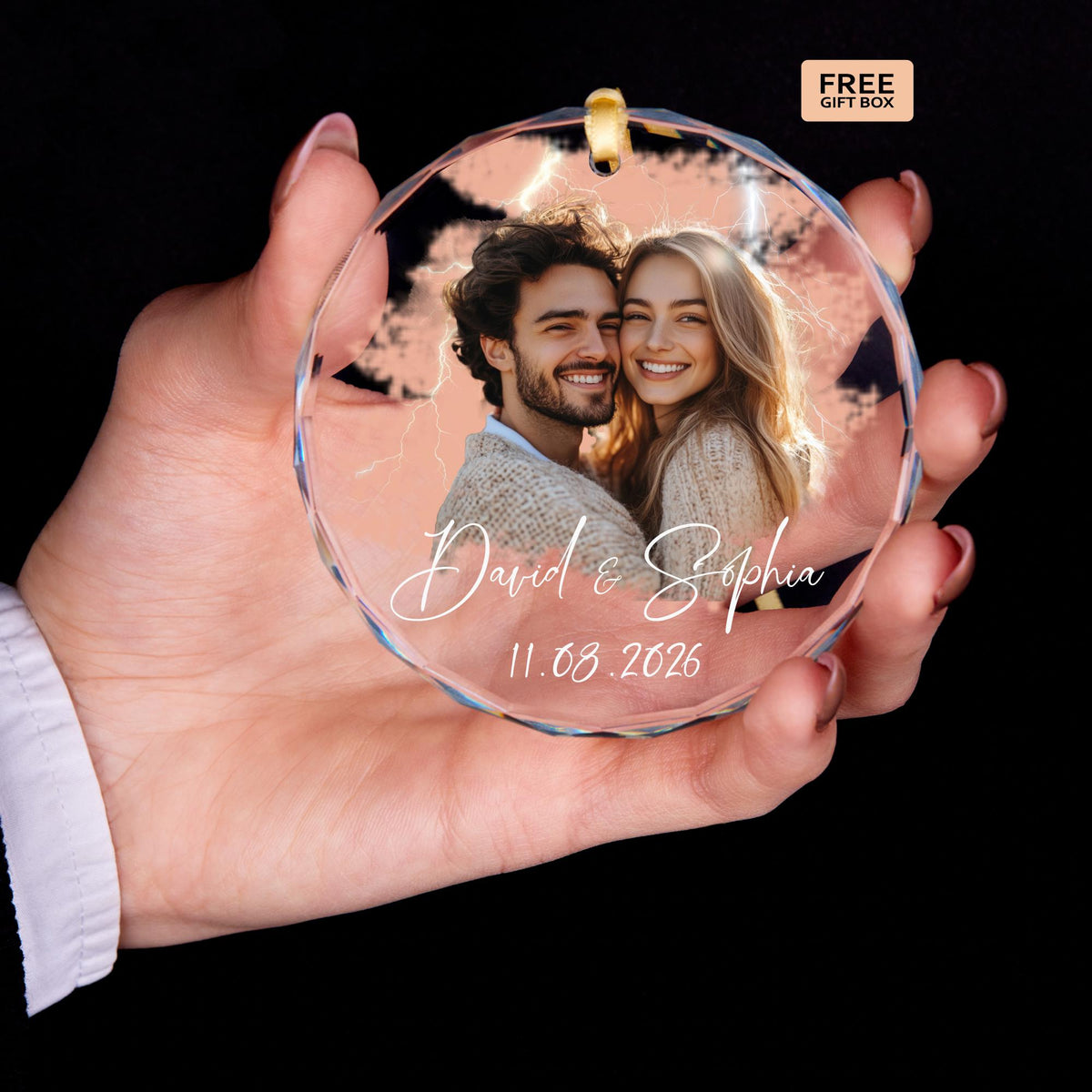 Custom couple photo portrait Christmas ornament