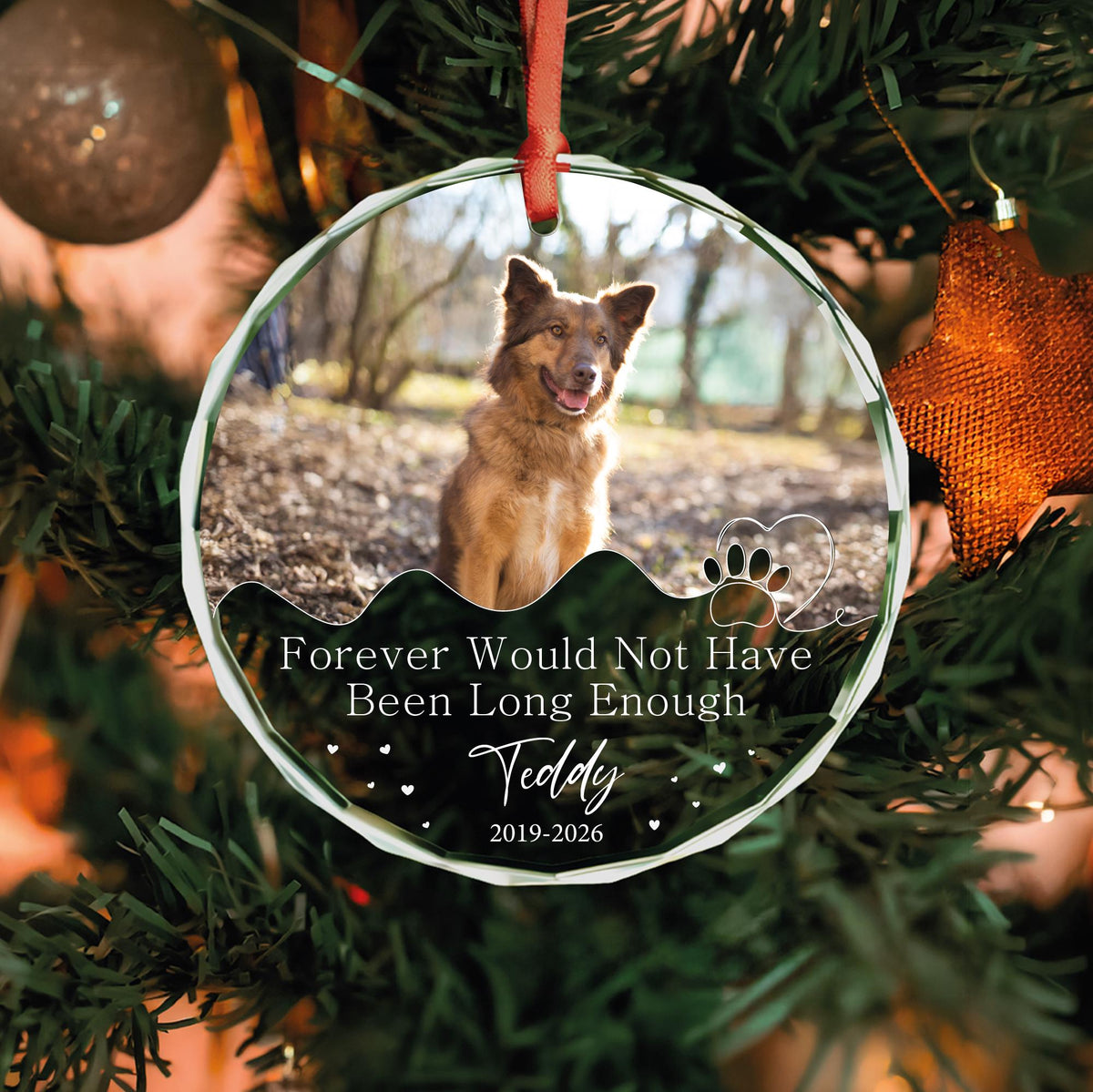 Dog remembrance glass Christmas ornament with photo