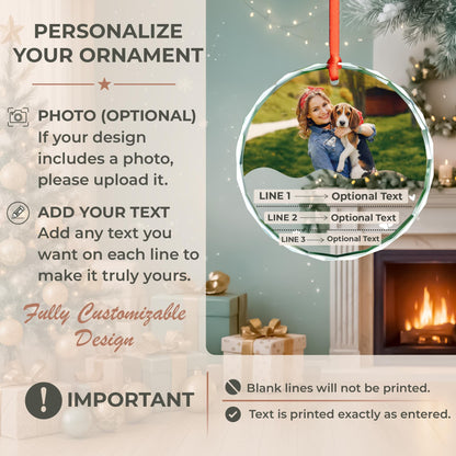 Dog remembrance glass Christmas ornament with owner and pet photo