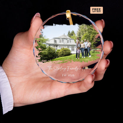 New home photo keepsake ornament with brush stroke frame