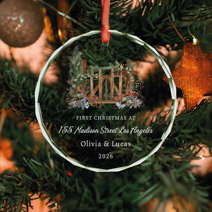Real estate closing gift glass Christmas ornament with address
