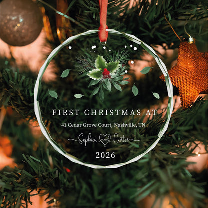 Realtor gift glass Christmas ornament with address