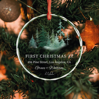 Housewarming gift glass Christmas ornament with address