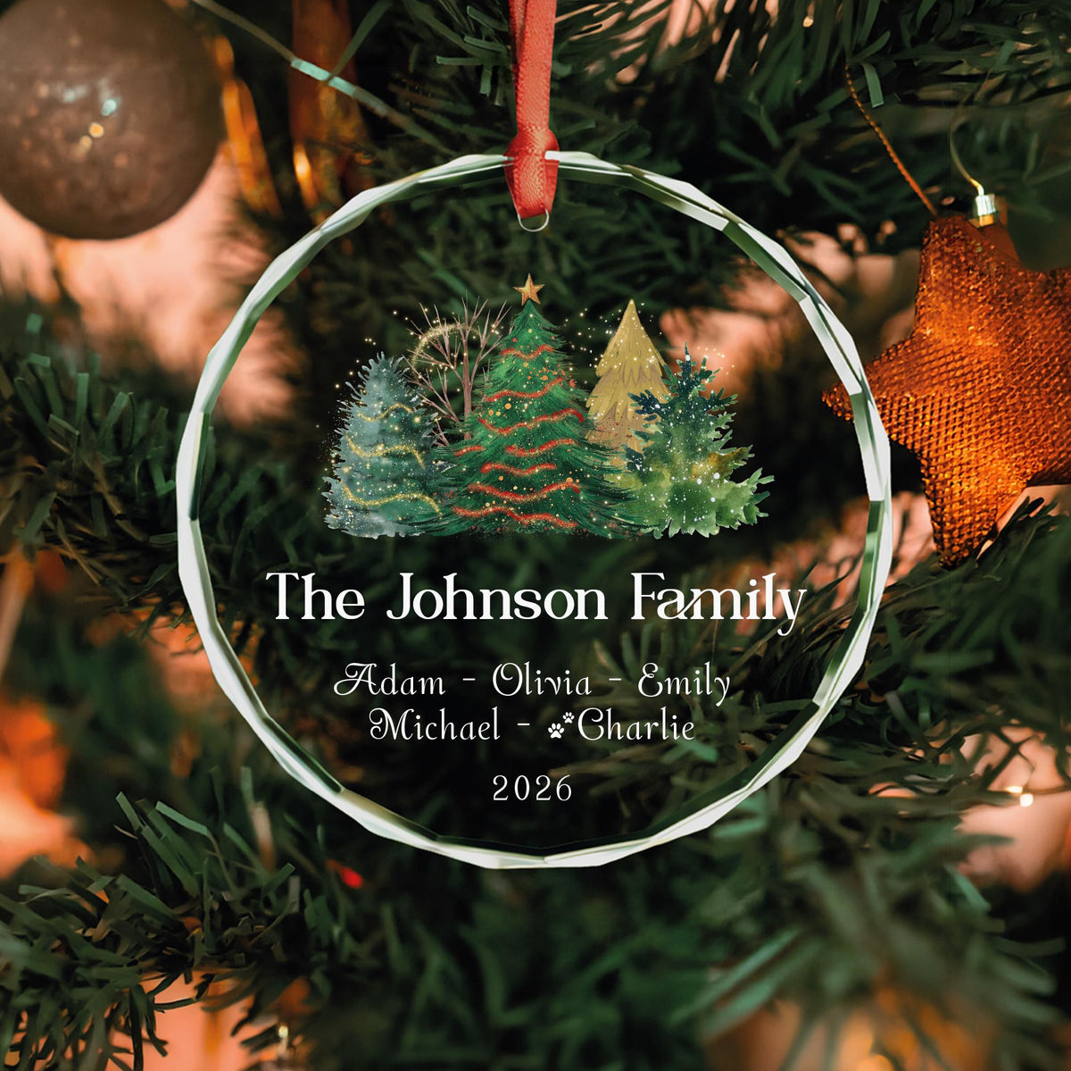 Watercolor forest family Christmas keepsake ornament