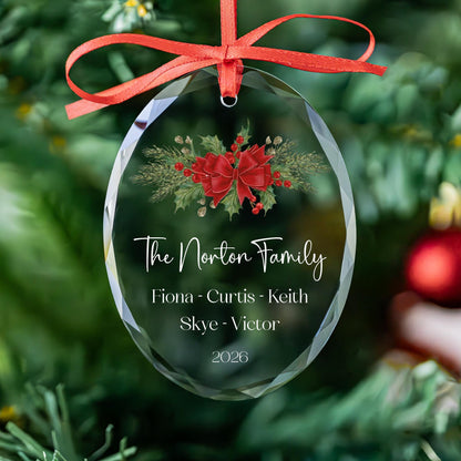 Family name Christmas keepsake ornament with holly